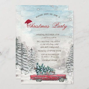 Red Truck Pine Tree Forest Christmas Invitation