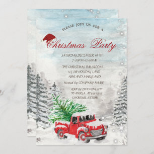 Red Truck Pine Tree Forest Christmas Invitation