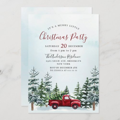 Red Truck Pine Tree Holiday Christmas Little Party Invitation
