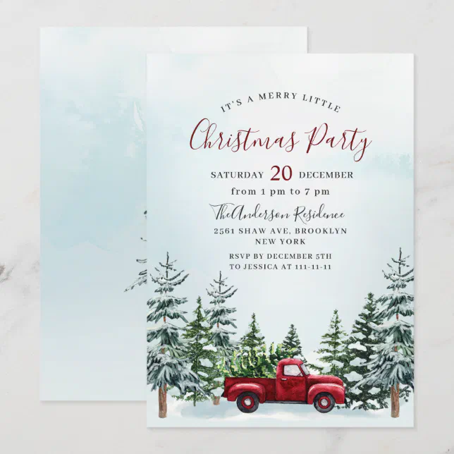 Red Truck Pine Tree Holiday Christmas Little Party Invitation | Zazzle