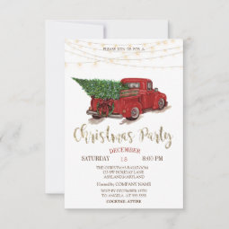 Red Truck Pine Tree,Lights Wood Christmas Party Invitation | Zazzle
