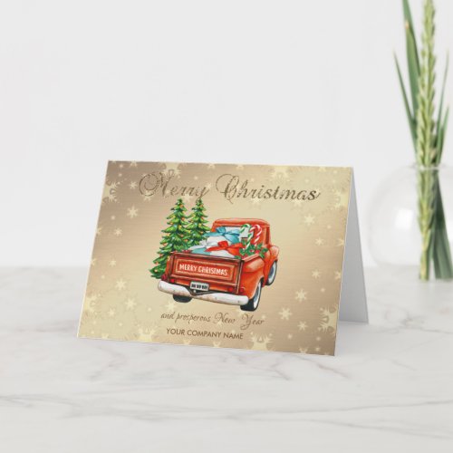 Red Truck Pine Tree Merry Christmas Greeting Holiday Card