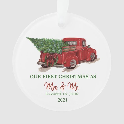 Red Truck Pine Tree Our First Christmas Holiday Ornament