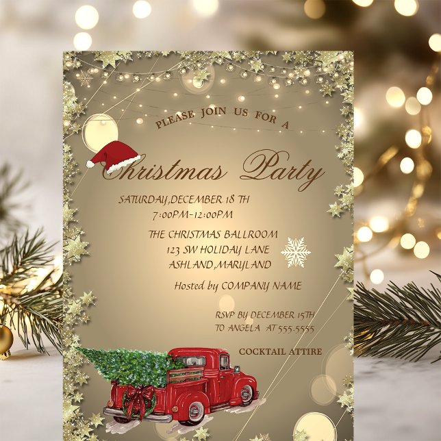 Red Truck Pine Tree,Santa Hat Christmas Party Invitation (Creator Uploaded)