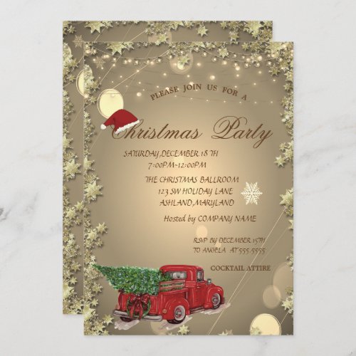 Red Truck Pine TreeSanta Hat Christmas Party Invitation