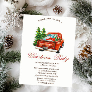 Red Truck Pine Trees Christmas Party Invitation