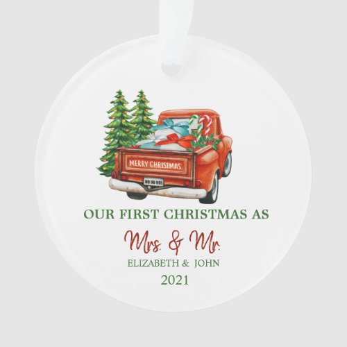 Red Truck Pine Trees Our First Christmas Holiday Ornament