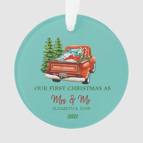 Red Truck Pine Trees Our First Christmas Ornament
