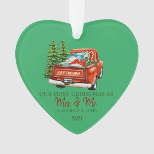 Red Truck Pine Trees Presents Our First Christmas Ornament