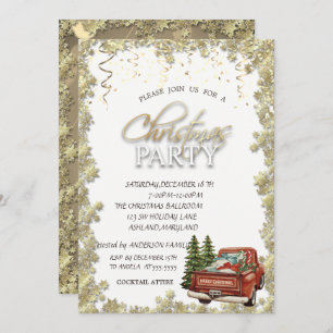 Red Truck Pine TreeS,Stars Christmas Party Invitation