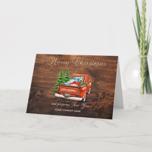 Red Truck Pine Trees Wood Greeting Holiday Card