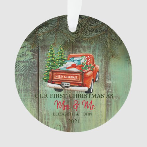 Red Truck Pine TreesWood Our First Christmas Ornament