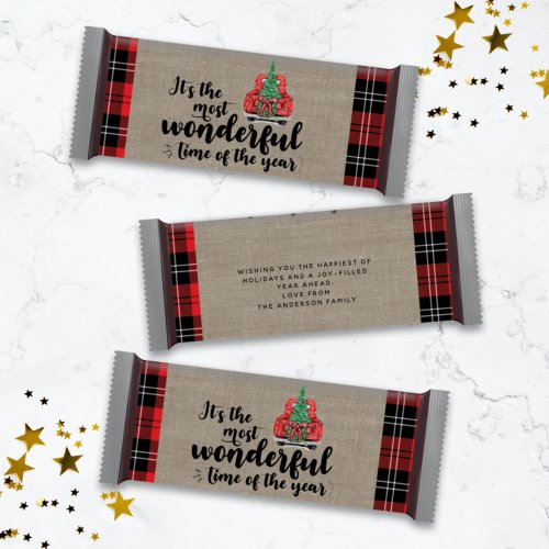Red Truck Plaid Christmas Candy Bar Wrapper