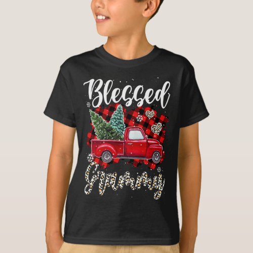 Red Truck Plaid Xmas Tree Blessed Grammy Family Ch T_Shirt
