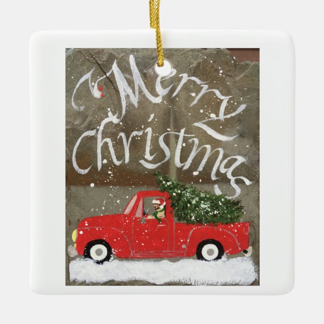 Red Truck Porcelain Ornament (Front)