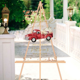 Red Truck Pumpkin Acrylic Baby Shower Welcome Sign