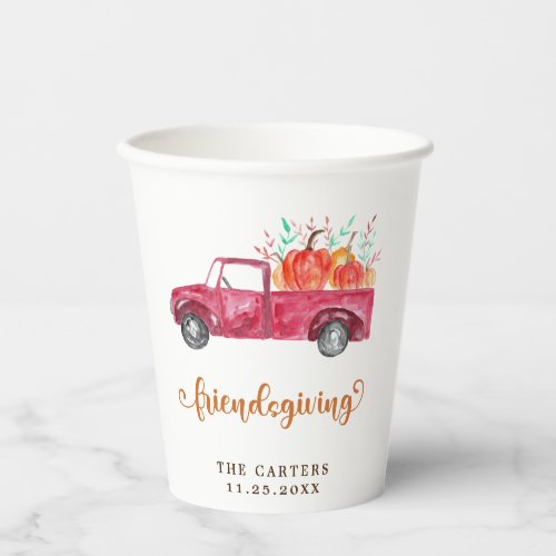 Red Truck Pumpkin Friendsgiving Fall Script Cute Paper Cups