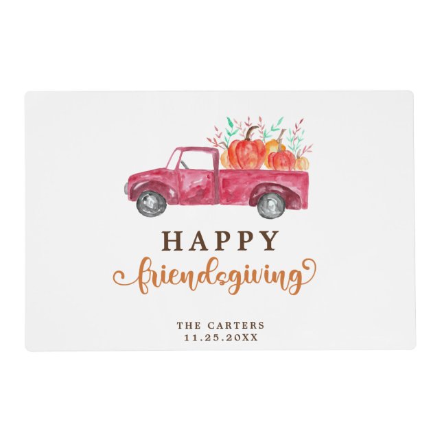 Red Truck Pumpkin Friendsgiving Fall Script Cute Placemat (Front)