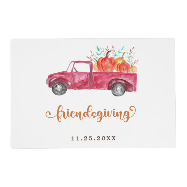Red Truck Pumpkin Friendsgiving Fall Script Cute Placemat Zazzle