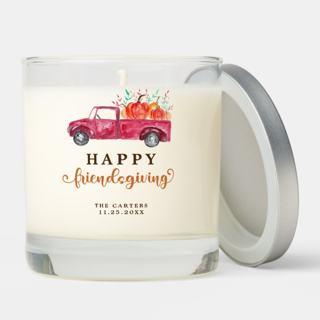 Red Truck Pumpkin Friendsgiving Fall Script Cute Scented Candle (Lid)