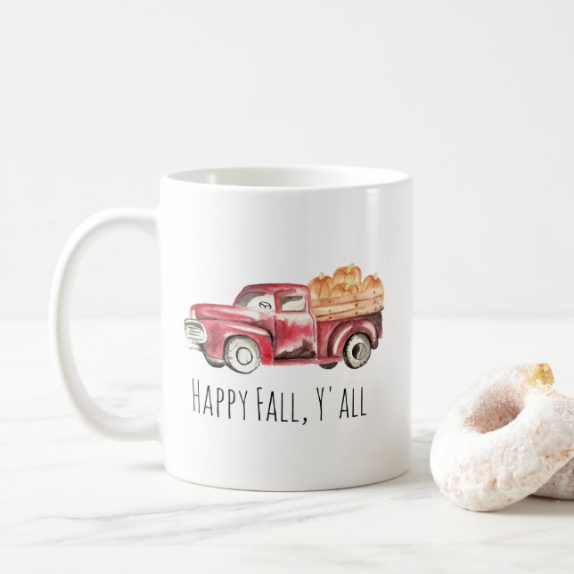 Red Truck Pumpkin Mug - "Happy Fall, Y'all" (With Donut)