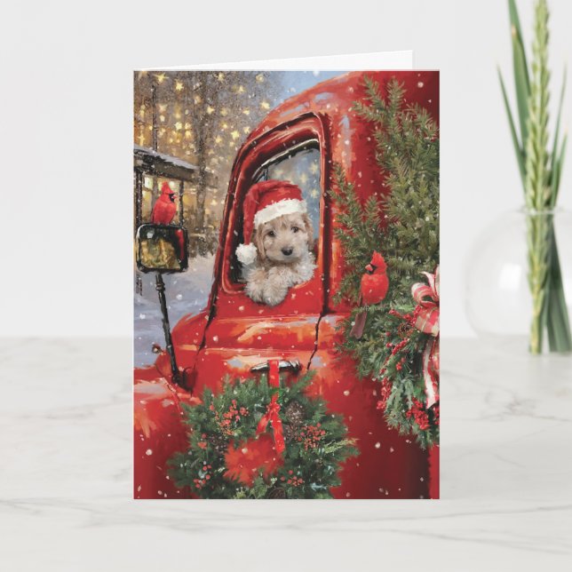 Red Truck Puppies Merry Christmas Card (Front)