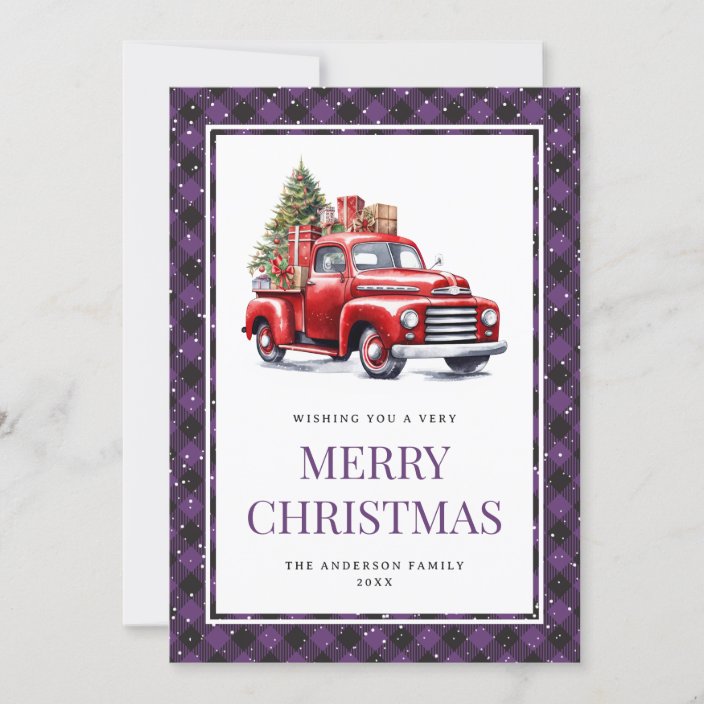 Red Truck Purple Buffalo Plaid Christmas