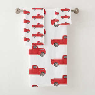 Red Truck Retro Pattern Bath Towel Set