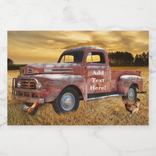 Red Truck Rooster Hen Farm Field Food Label