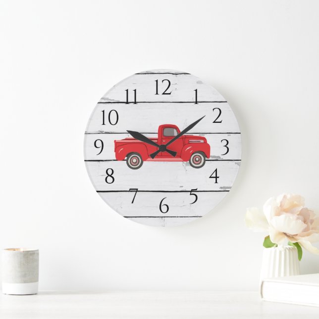 Red Truck Rustic Shiplap Large Clock (Home)