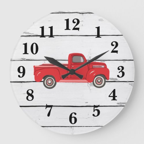 Red Truck Rustic Shiplap Large Clock