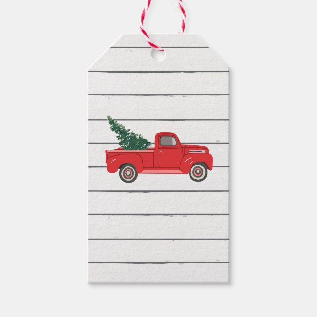 Red Truck Shiplap Rustic Gift Tags (Front)