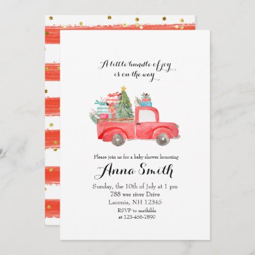 Red truck snowflakes Christmas baby shower Invitation