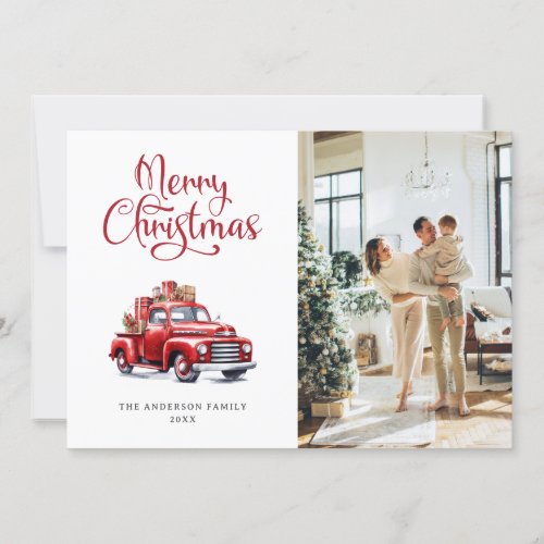 Red Truck Snowflakes Photo Merry Christmas Card