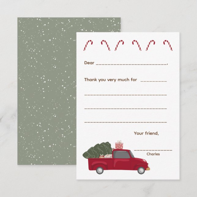 Red Truck Thank you note, fill in the blank card (Front/Back)