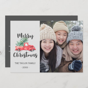 Red Truck & Tree Year In Review Christmas Photo Holiday Card