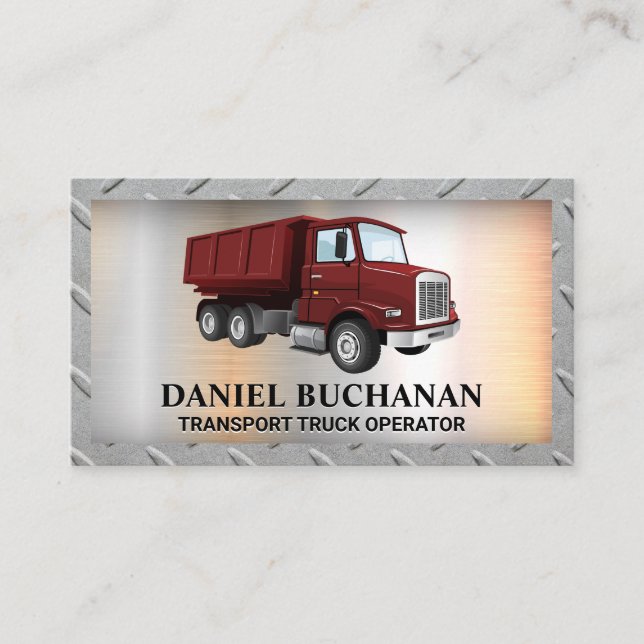Red Truck Vehicle | Metal Background Business Card (Front)