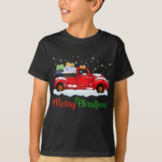 Red Truck Video Game Controllers Merry Christmas M T-Shirt