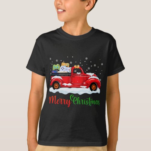 Red Truck Video Game Controllers Merry Christmas M T_Shirt