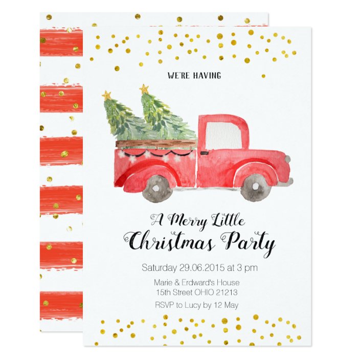 Red Truck Vintage Gold Christmas Holiday Party Invitation Zazzle Com