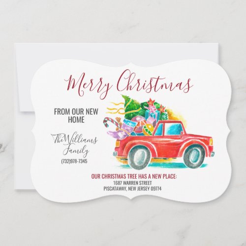 Red Truck Vintage Merry Christmas Tree Moving Announcement