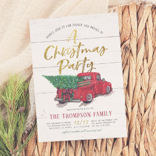 Red Truck & Vintage Wood Rustic Christmas Party Holiday Card