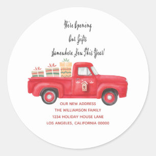 Red Truck We've Moved Home Holiday New Address Classic Round Sticker