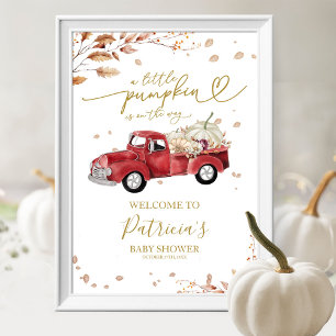 Red Truck White Pumpkin Baby Shower Welcome Sign