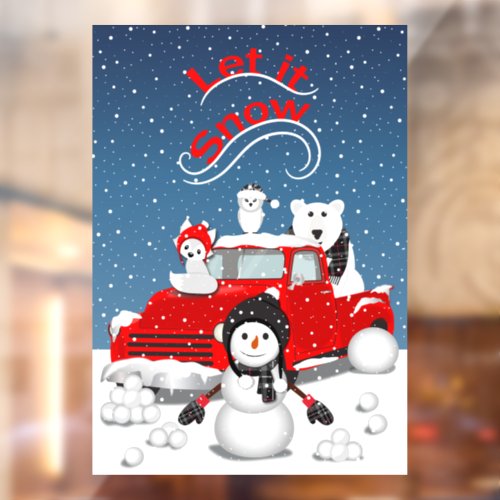 Red Truck Winter Scene Window Cling