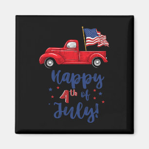 Red Truck With American Flag Happy 4th Of July Gif Magnet