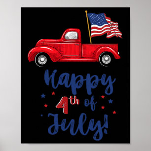 Red Truck With American Flag Happy 4th Of July Gif Poster