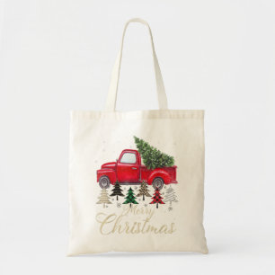 Red Truck With Buffalo Plaid And Leopard Christmas Tote Bag