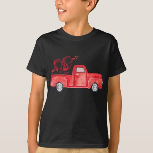 Red truck with buffalo plaid heart arrow love Vale T_Shirt