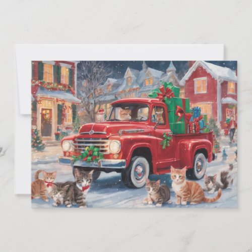 Red truck with Christmas Kitty Cats Holiday Card